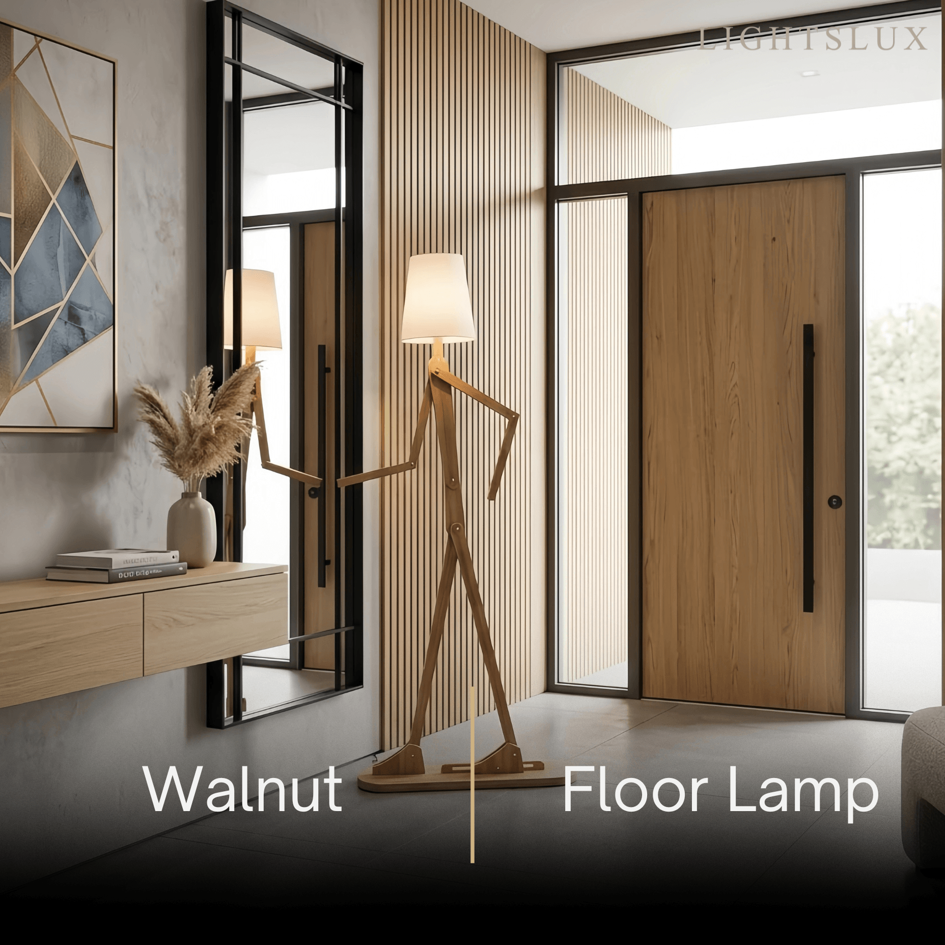 Zenno Art Deco Wood & Fabric Floor Lamp