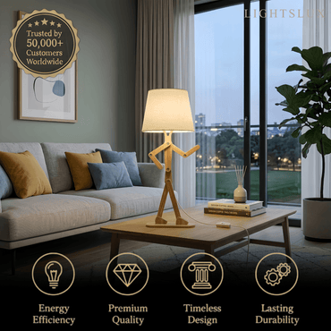 Zenno Art Deco Wood & Fabric Floor Lamp