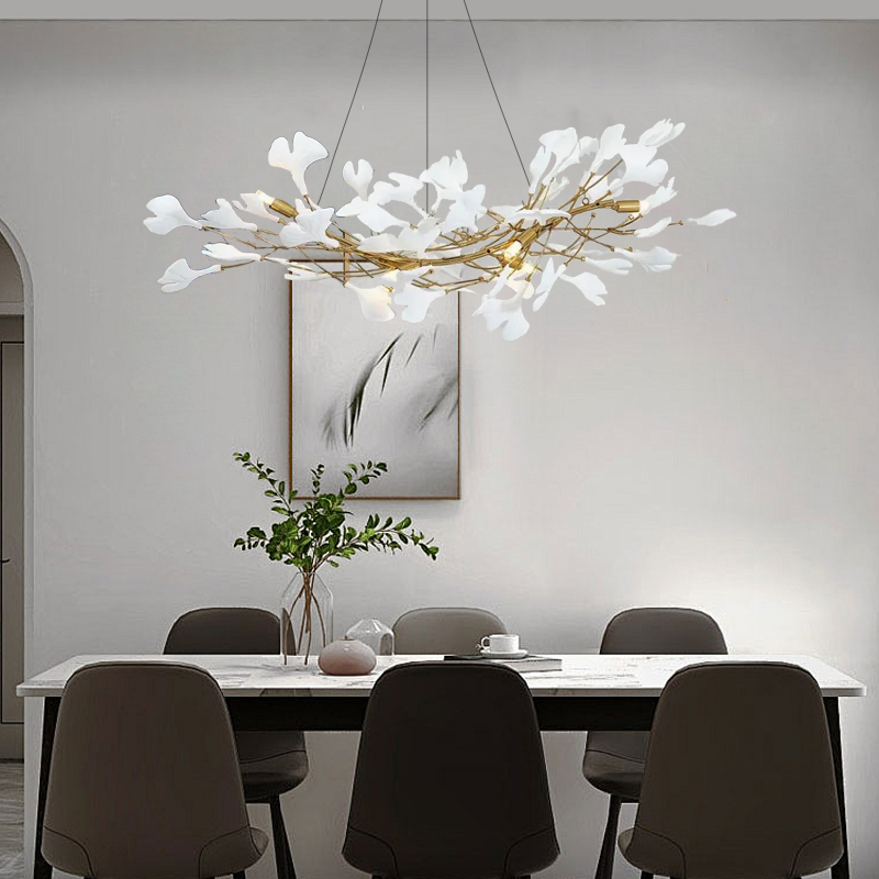 Modern White GingkoLeaf Chandelier for Dining Room