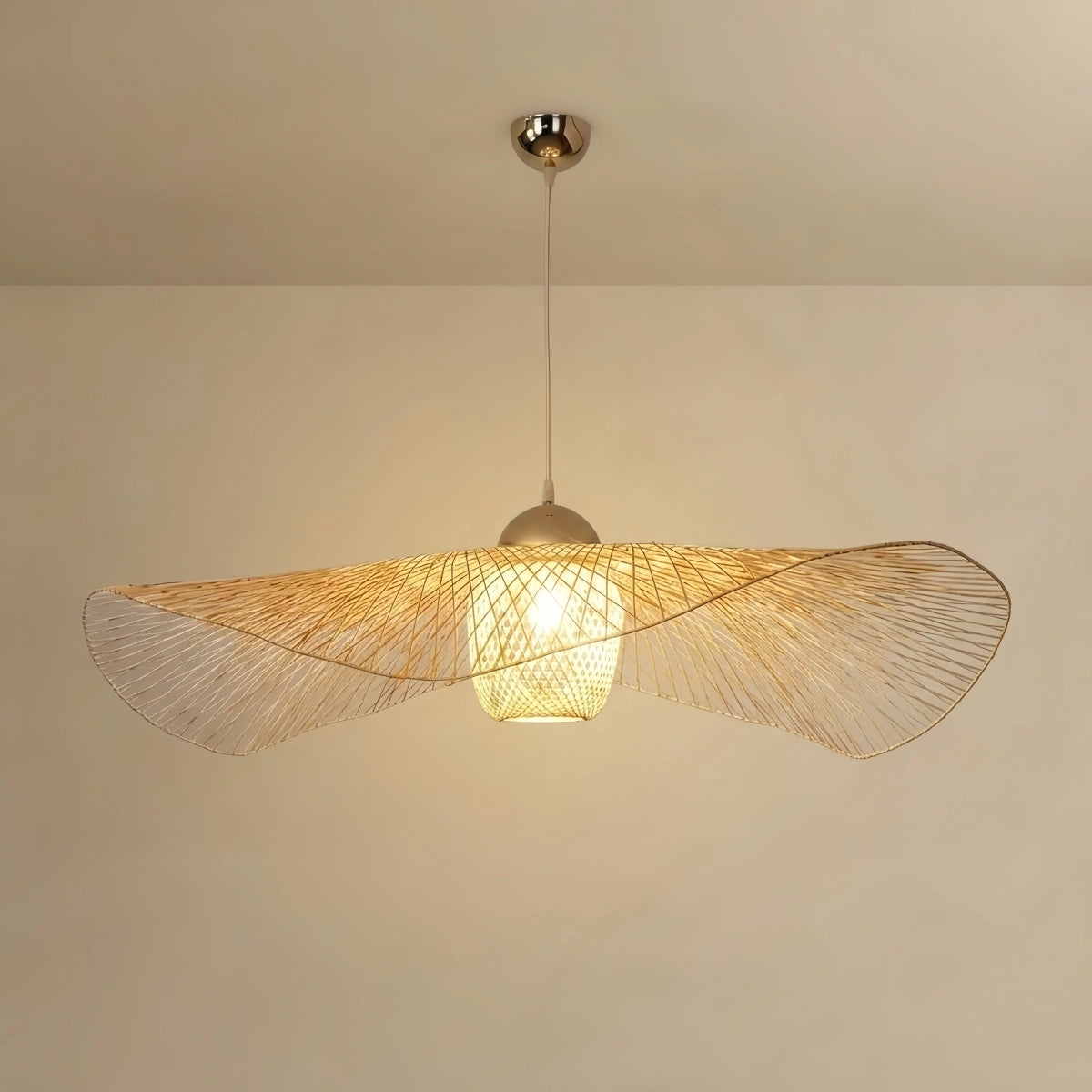 Bamburo Modern Pendant Light - Rattan & Bamboo Hooded Shade for Dining Room
