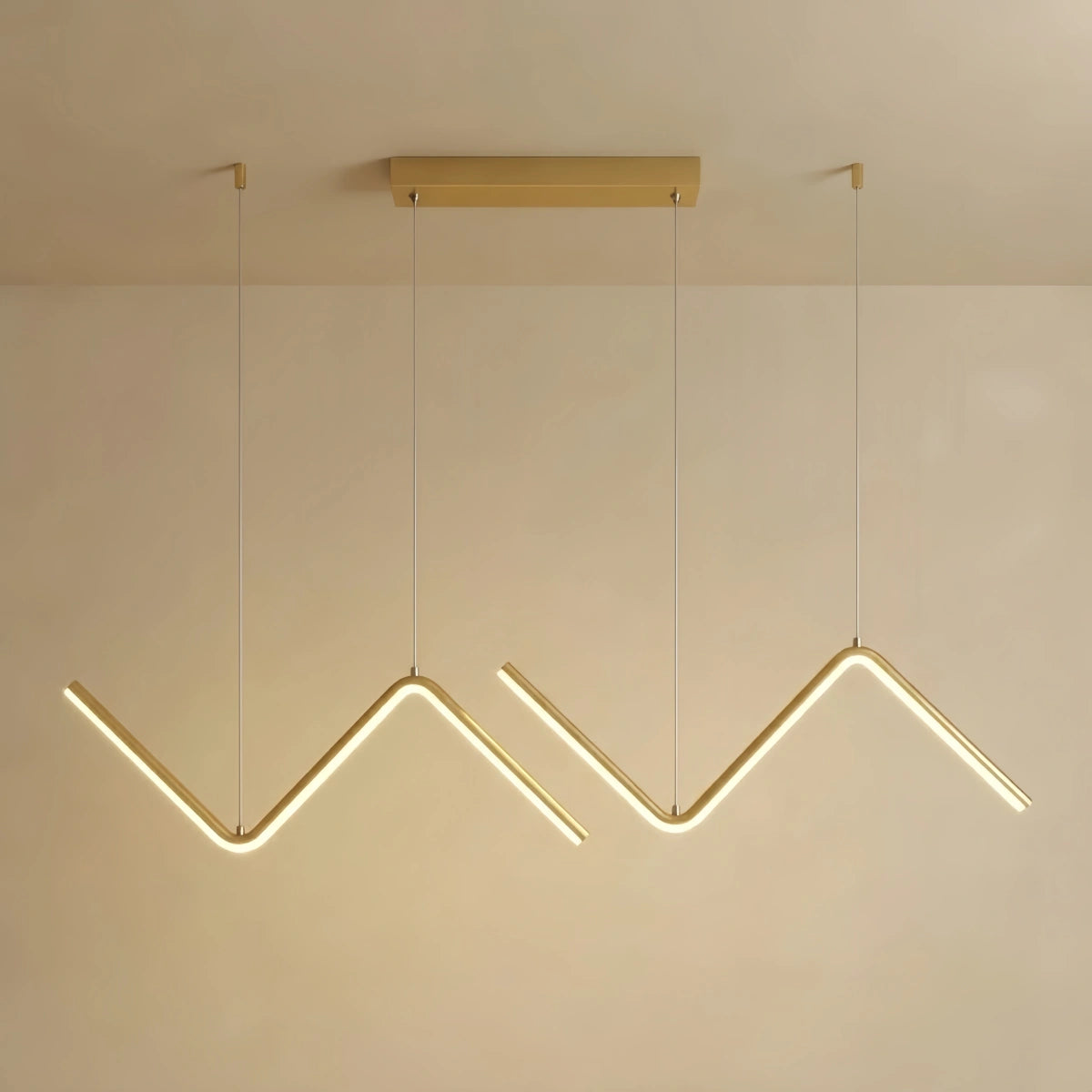 Arcato Minimalist Black/Gold Pendant Light - Wavy Linear Metal Lamp for Dining Room