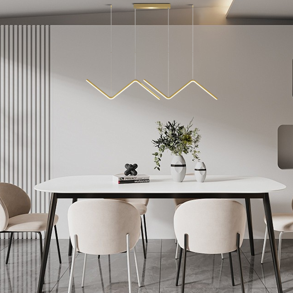 Lámpara colgante minimalista Arcato negra/dorada - Lámpara lineal ondulada de metal para comedor