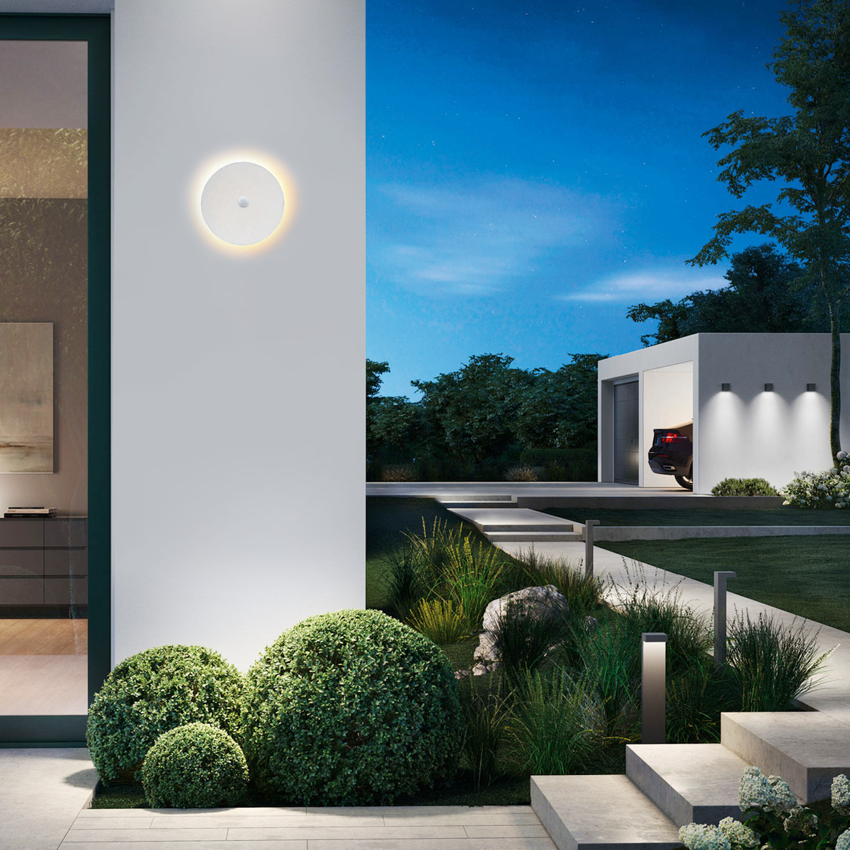 Solara Minimalist LED Outdoor Wall Lamp – Black/White Round/Square Porch Sensor Light