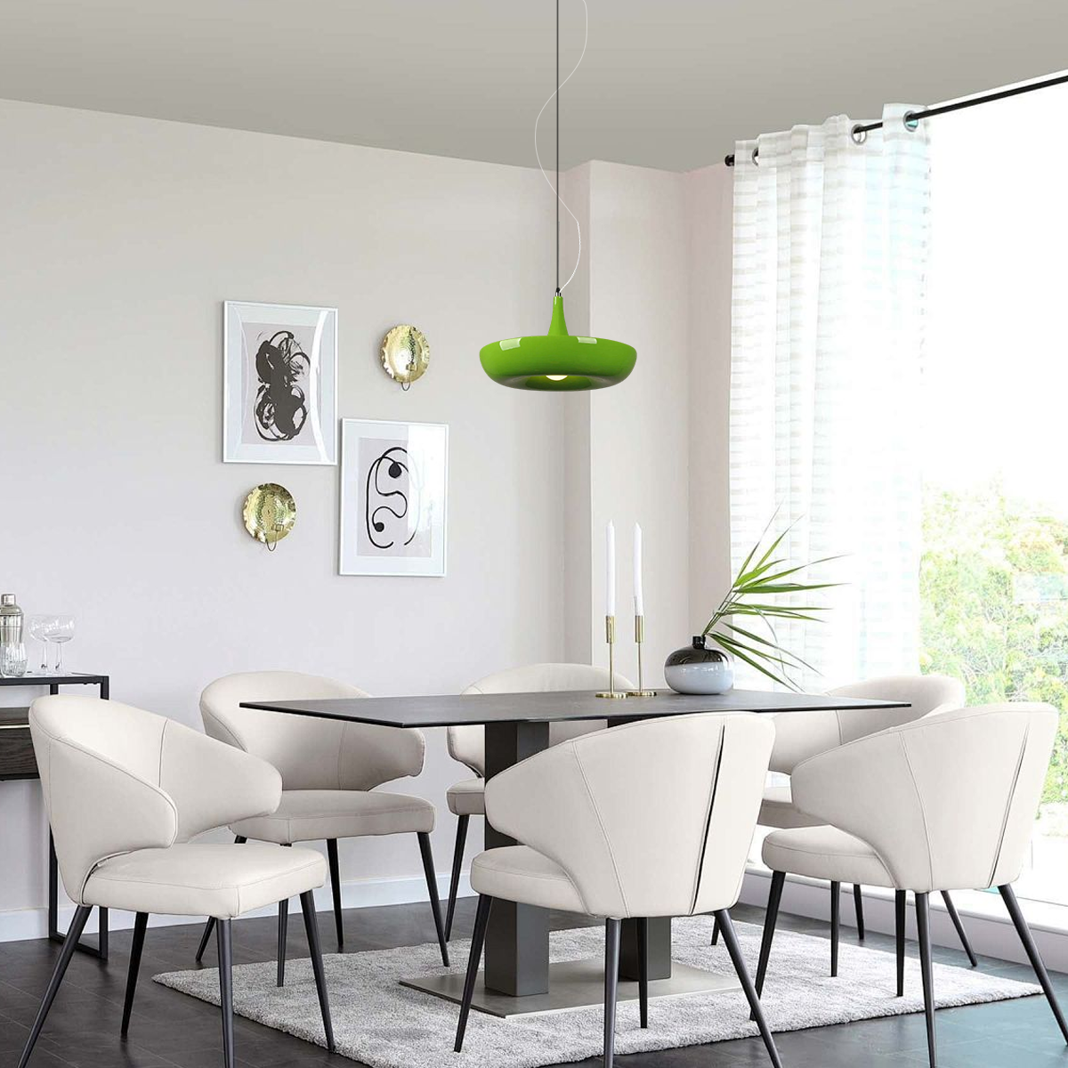 Natural Black/White/Green Bowled Pendant Light