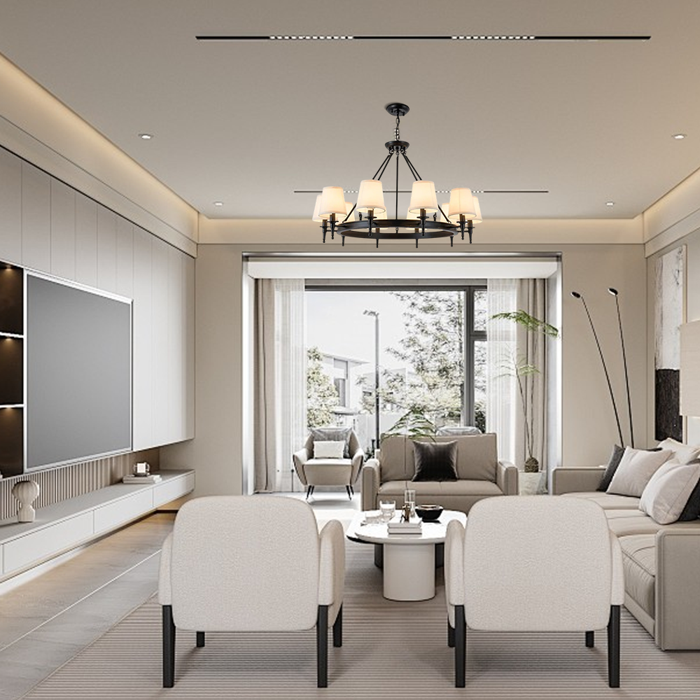 Chandelier - Copper Ring Metal Frame with Fabric for Living Room