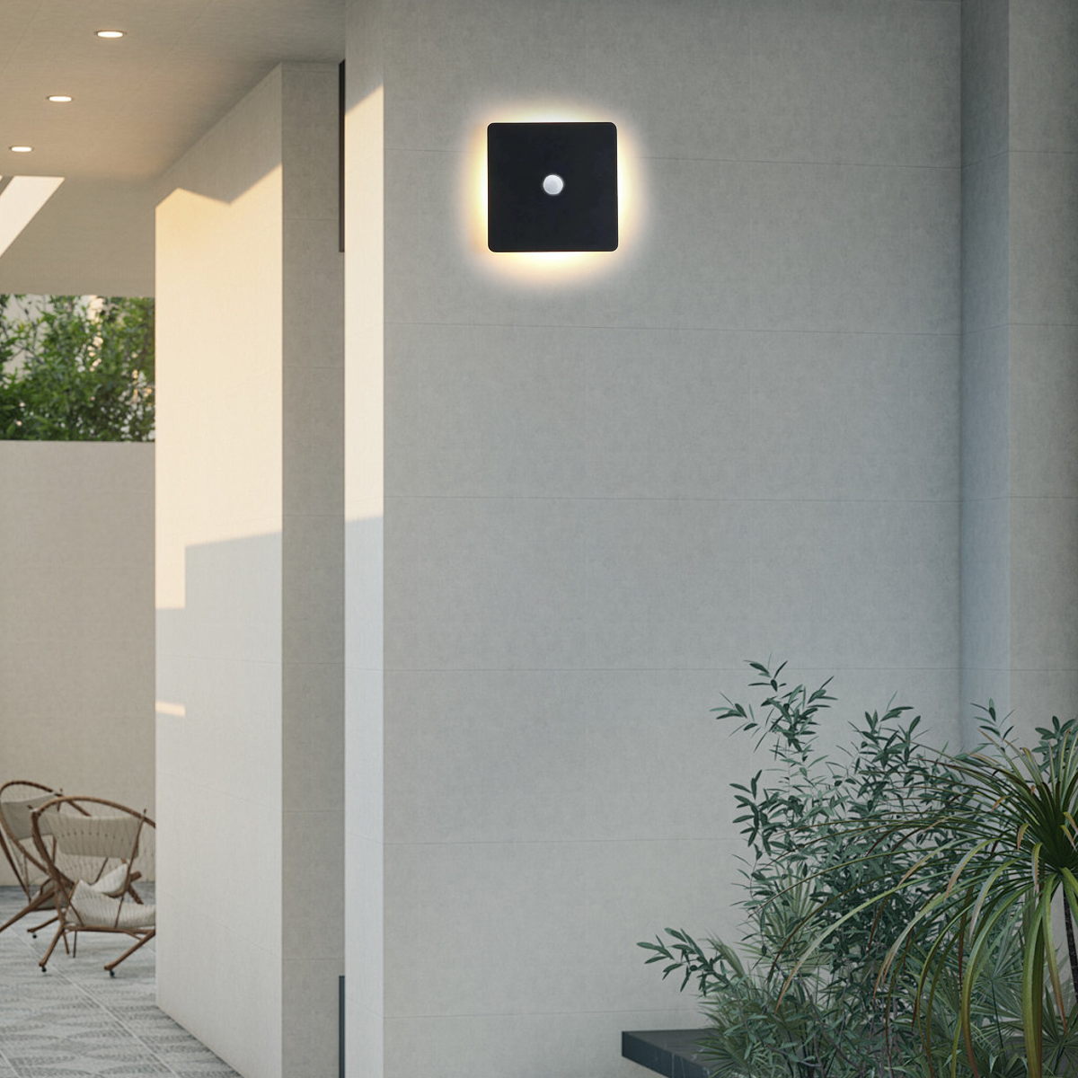 Solara Minimalist LED Outdoor Wall Lamp – Black/White Round/Square Porch Sensor Light