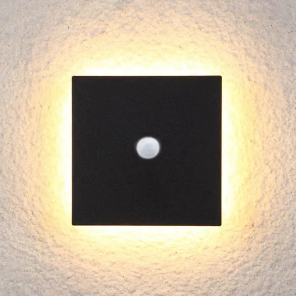 Solara Minimalist LED Outdoor Wall Lamp – Black/White Round/Square Porch Sensor Light