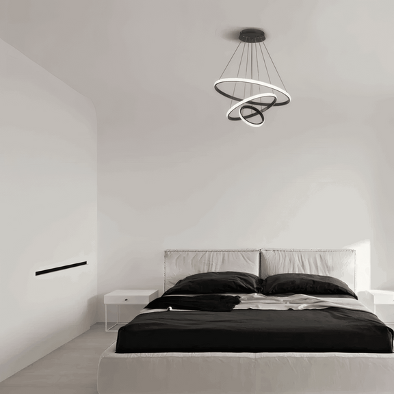 Modern Black Pendant Light 3 Ring Bedroom
