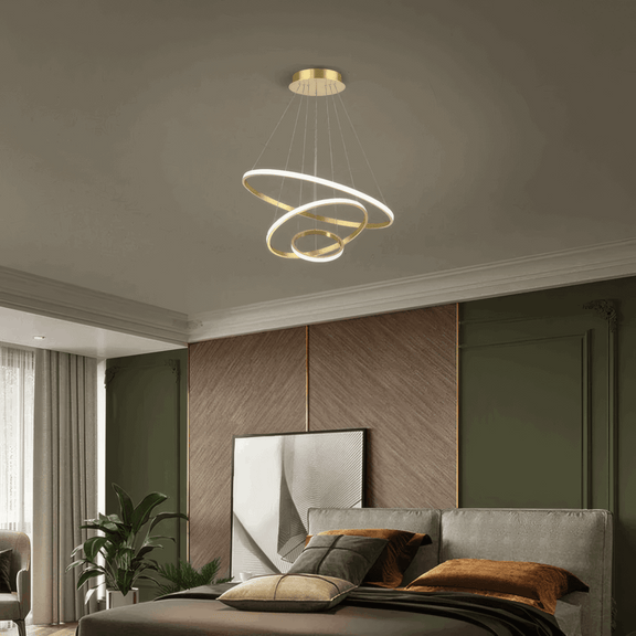 Modern Gold Pendant Light 3 Ring Bedroom