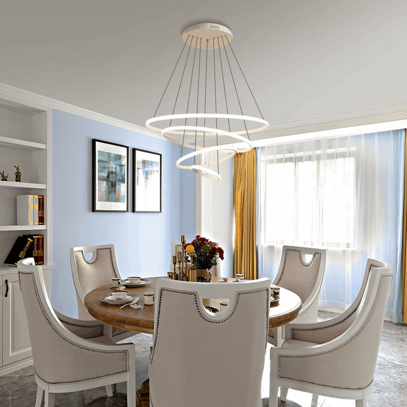 Modern White Pendant Light 4 Ring Dining Room
