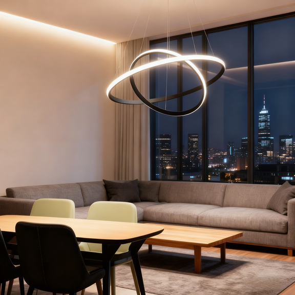 Modern Metal Ring Pendant Light – Dimmable Fixture for Living