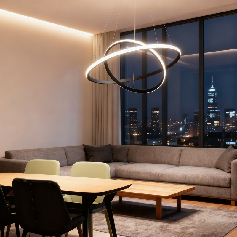 Modern Metal Ring Pendant Light – Dimmable Fixture for Living