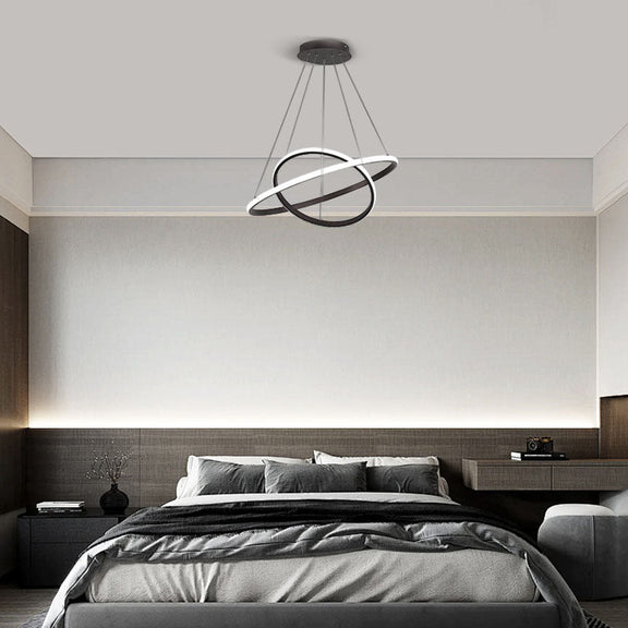 Modern Black Pendant Light 2 Ring Bedroom