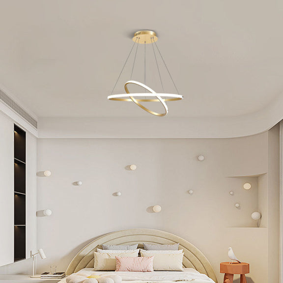 Modern Gold Pendant Light 2 Ring Bedroom