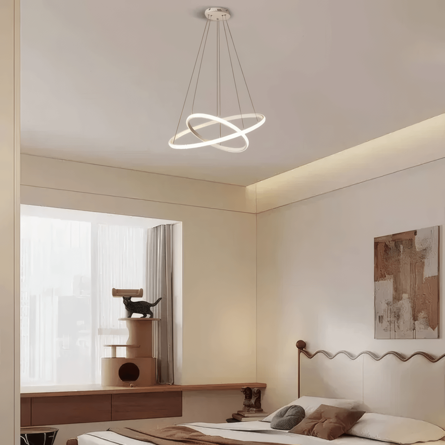 Modern White Pendant Light 2 Ring Bedroom