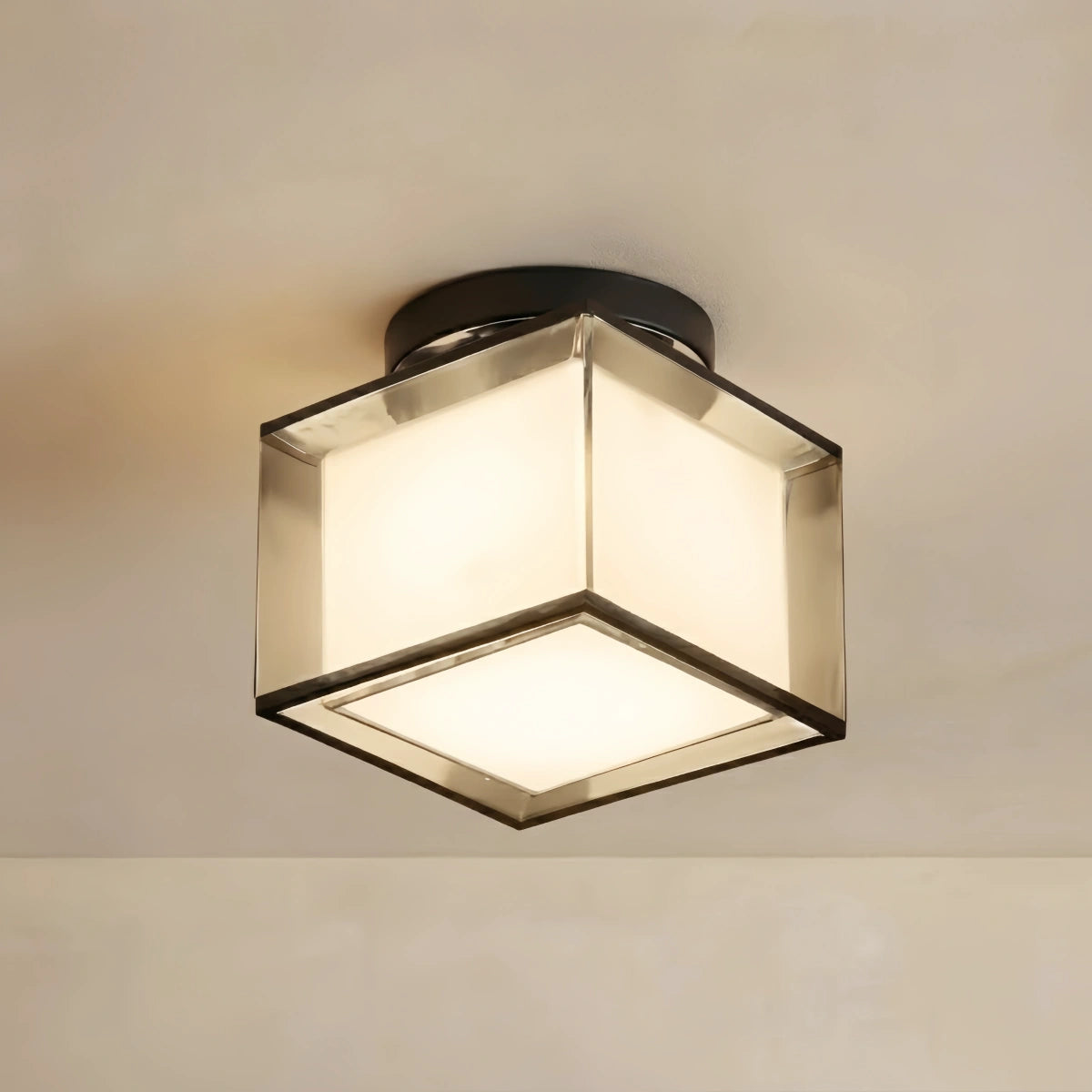 Arcato Modern Flush Mount Ceiling Light — Fabric & Metal Square/Circular in Black
