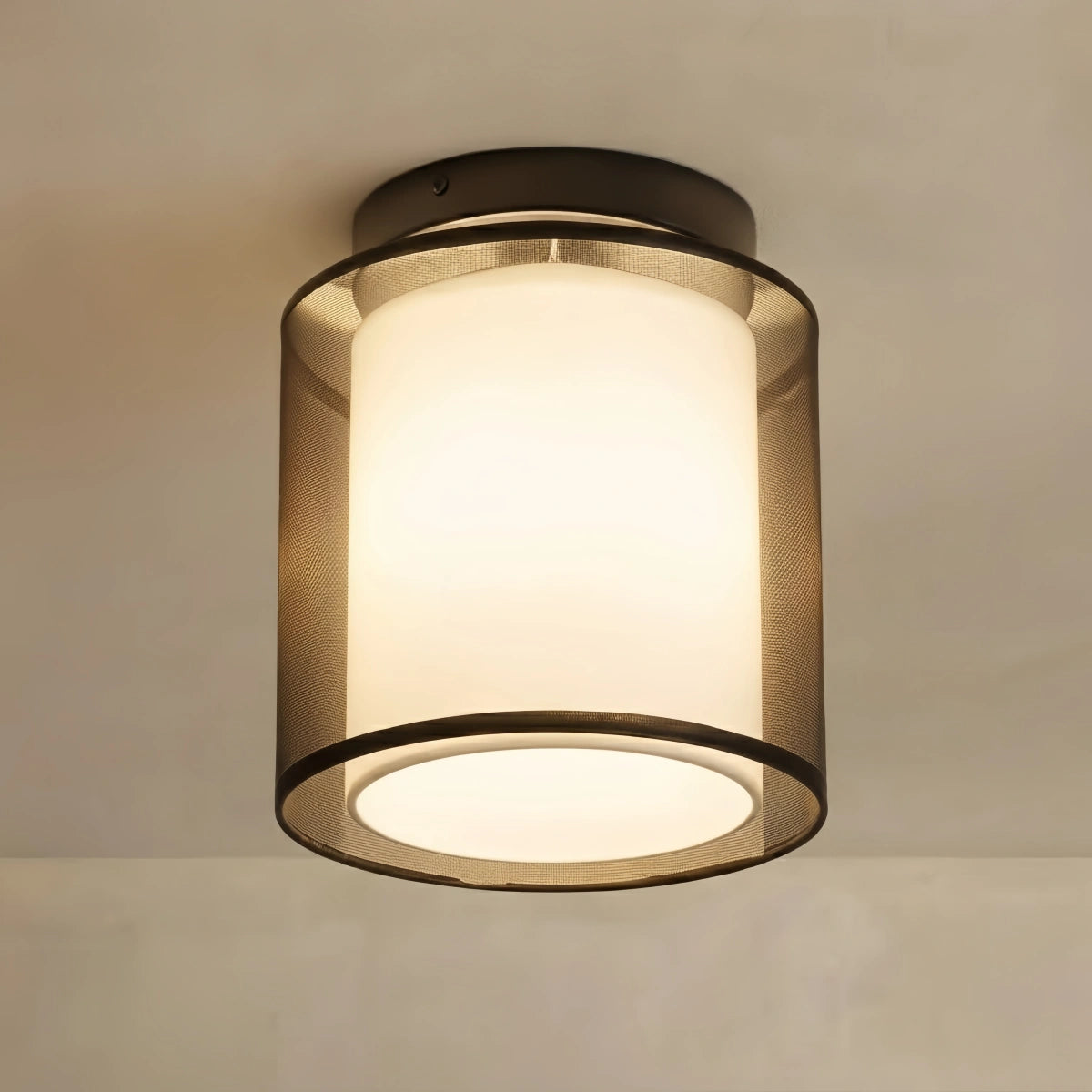 Arcato Modern Flush Mount Ceiling Light — Fabric & Metal Square/Circular in Black