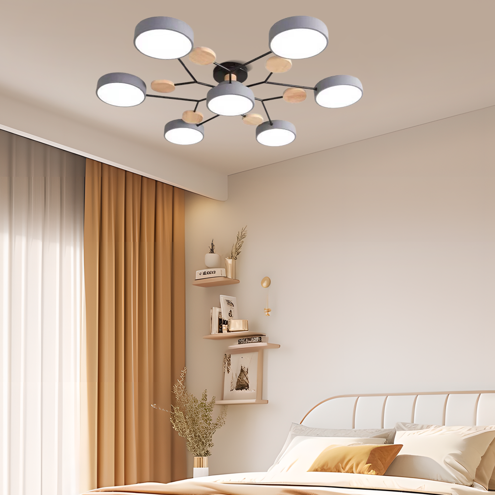 Modern Round Gray Ceiling Light for Living Room 7 Heads