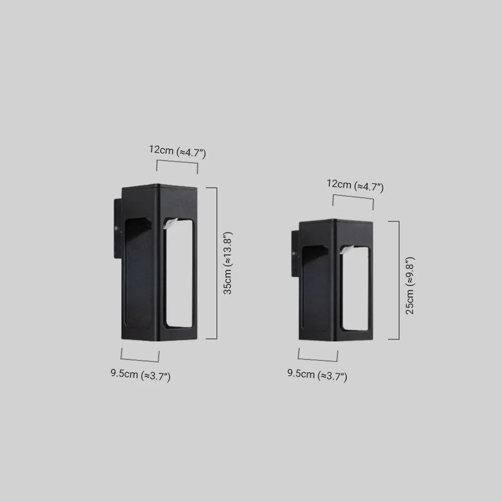 Modern Black Rectangular Outdoor Wall Lamp With Large and Small Size