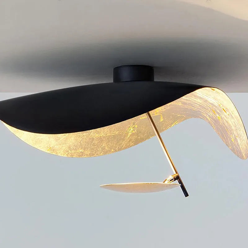 Modern Black-Gold Ceiling Light Saucer-Shaped
