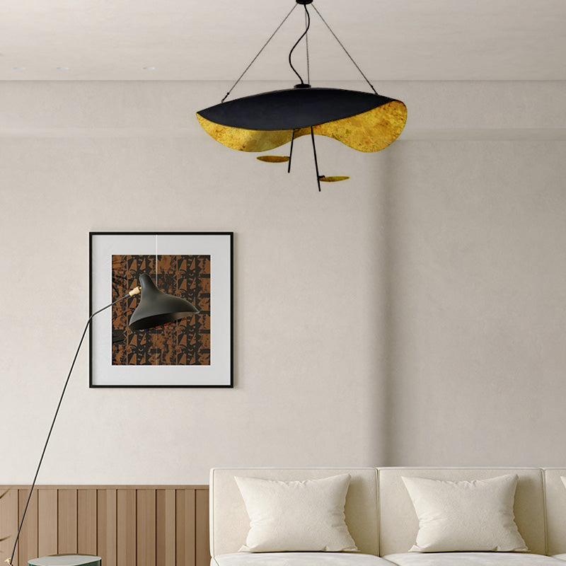 Modern Black-Gold Ceiling Light Saucer-Shaped Living Room