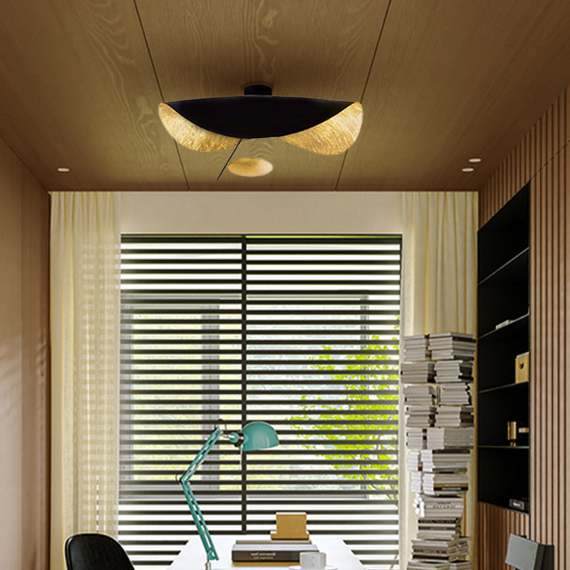 Modern Black-Gold Ceiling Light Saucer-Shaped Study Room