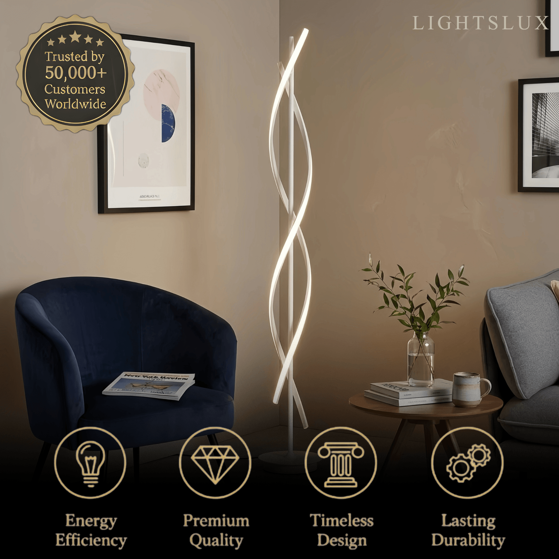 Arcato Modern Black & White Floor Lamp