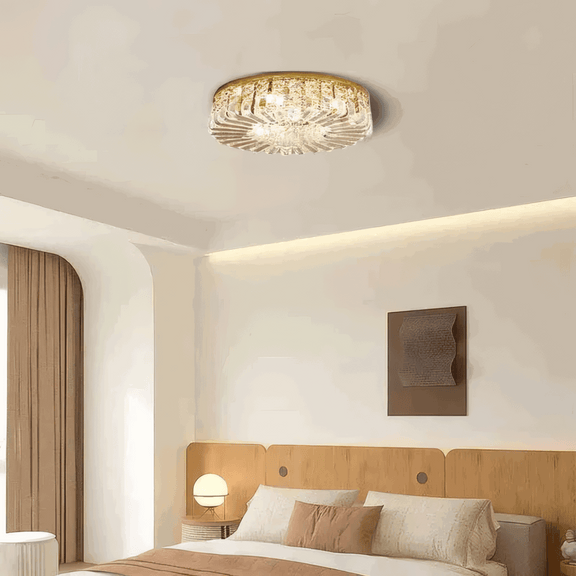 Royal Gold Ceiling Light Crystal Round for Bedroom