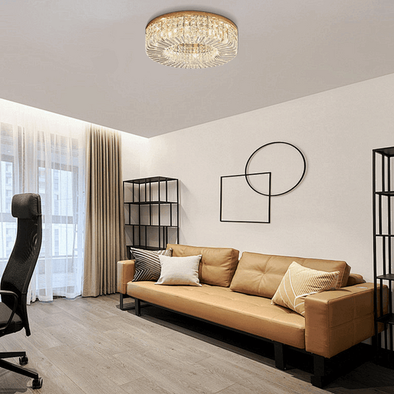 Royal Gold Ceiling Light Crystal Round for Living Room