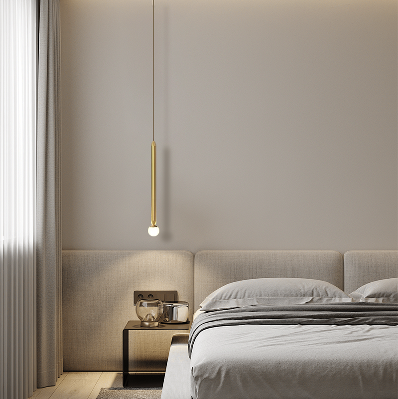 Arcato Modern Metal Pendant Light - Linear Gold Bedroom