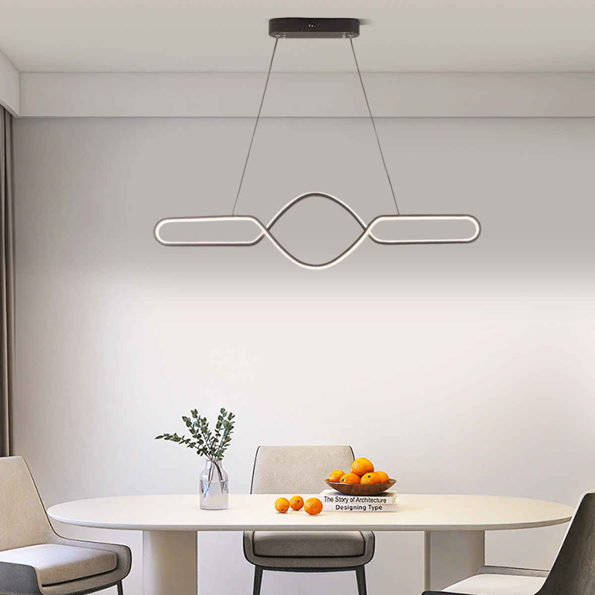 Pendant Light — Black Metal & Silica Gel Cross Linear Dining Room