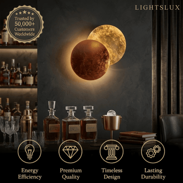 Lunara Nordic Moon LED Wall Lamp – Metal Gold/Red Copper for Bedroom