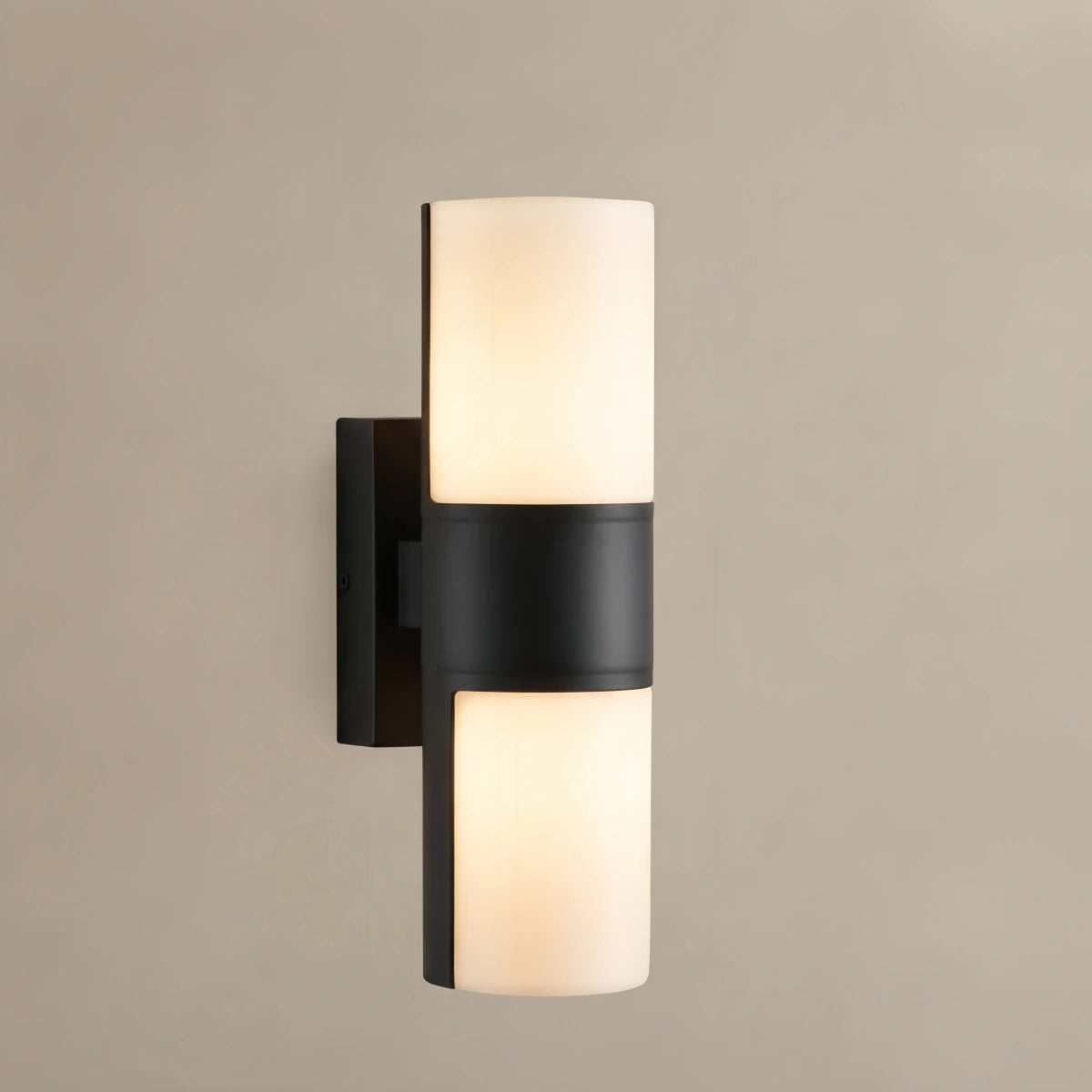 Irondale Modern Sensor Outdoor Wall Sconce - Black Metal & Acrylic Cylinder Garden