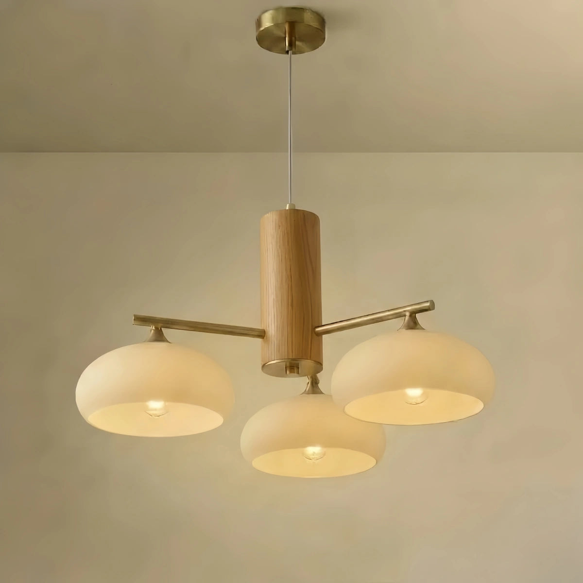 Vetro Modern Wood & Glass Chandelier — Beige/White for Dining Room