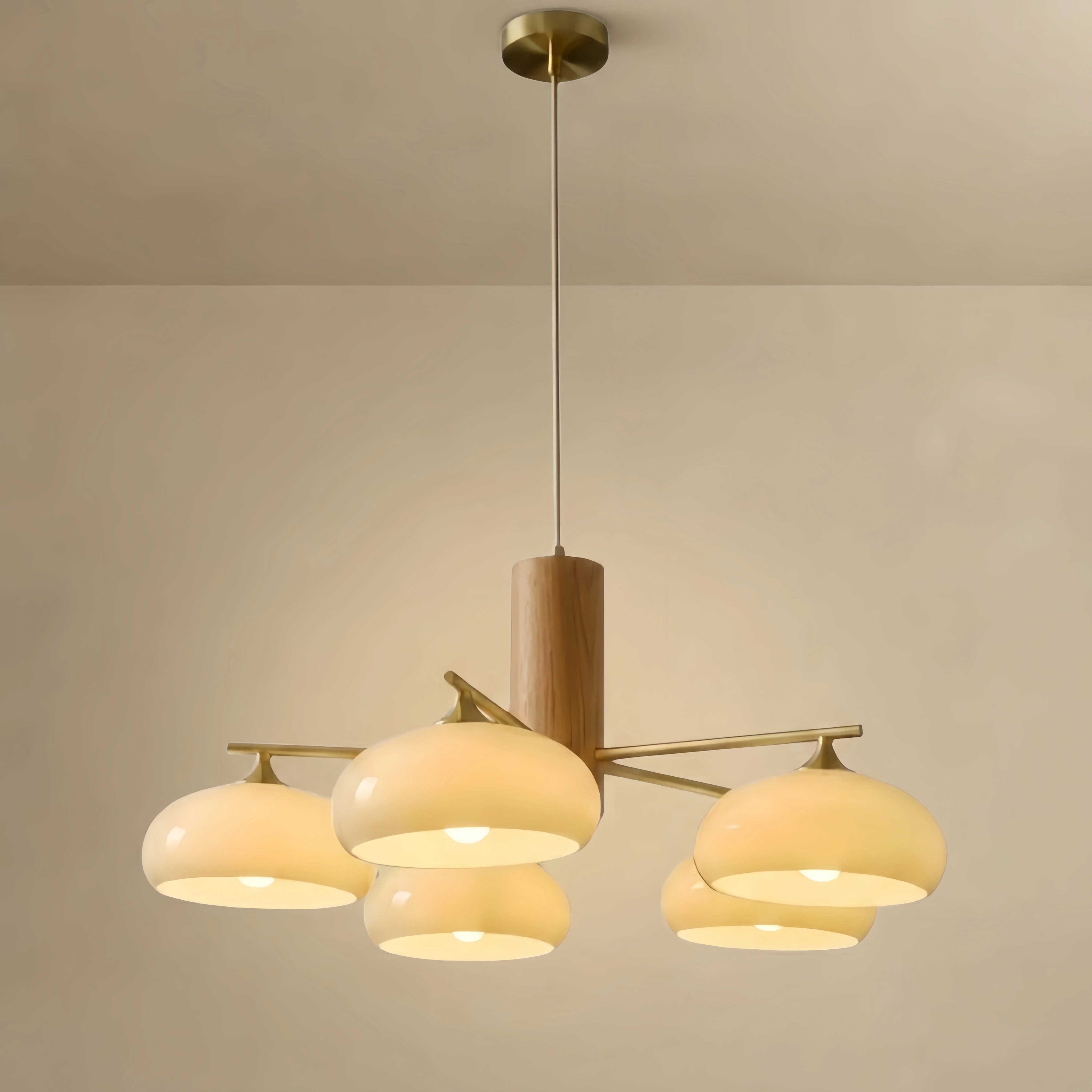 Vetro Modern Wood & Glass Chandelier — Beige/White for Dining Room