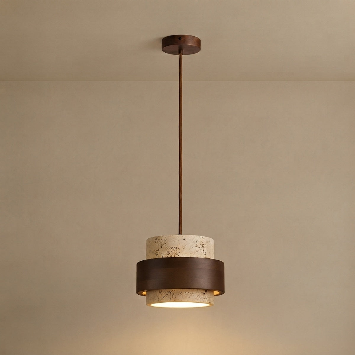 Lámpara Colgante Strata Modern Travertine — Madera de Nogal para Comedor