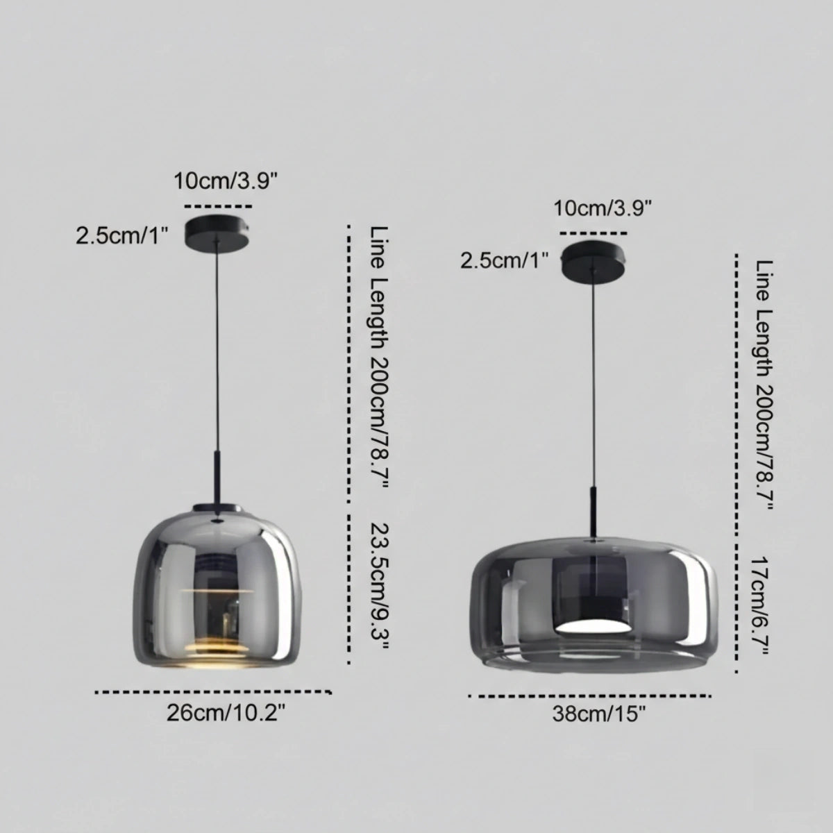 Vetro Modern Hand-Blown Pendant Lamp — Smoked Glass & Metal Accent for Kitchen Island