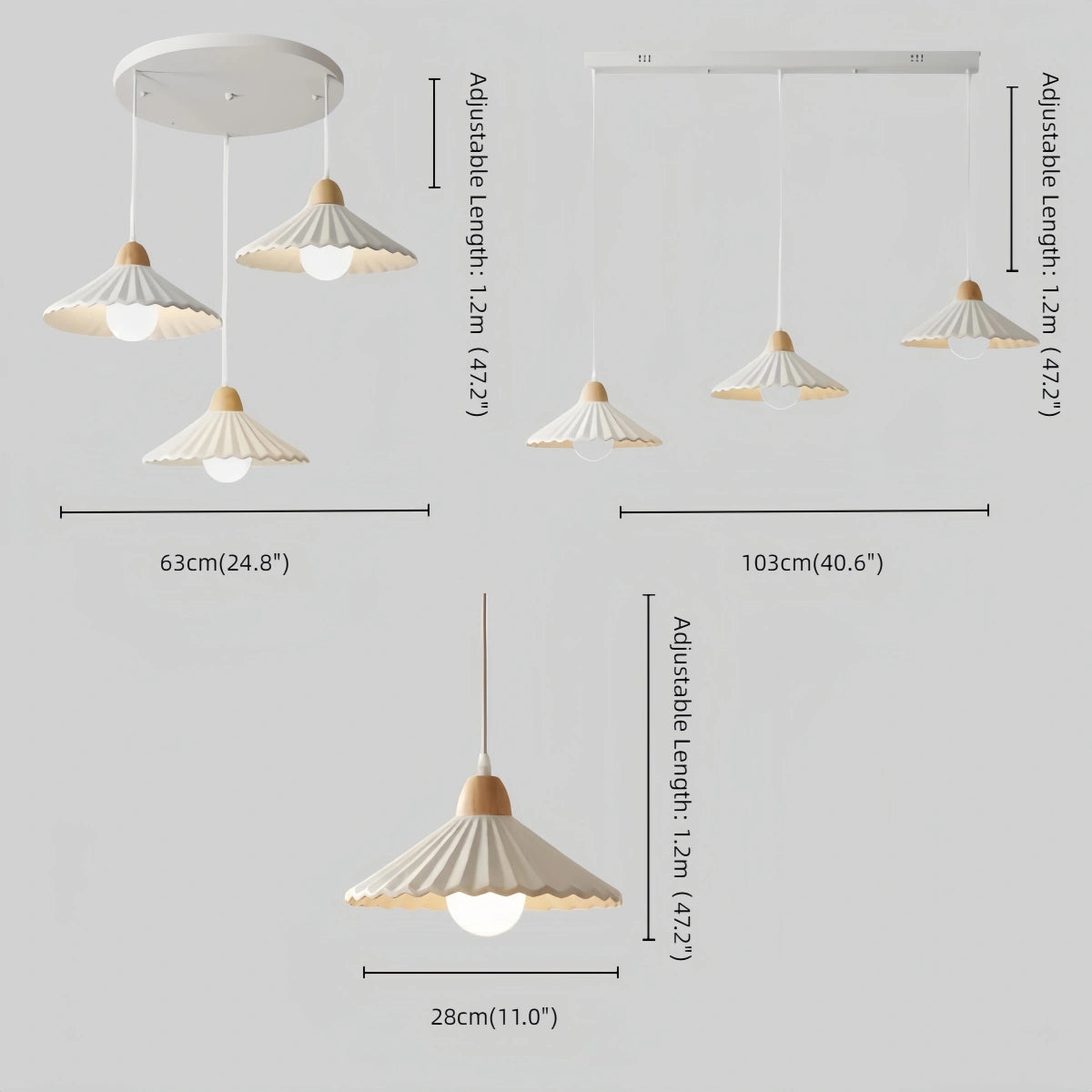 Lámpara colgante moderna de madera y cristal Crema — Pantalla cónica marrón para comedor