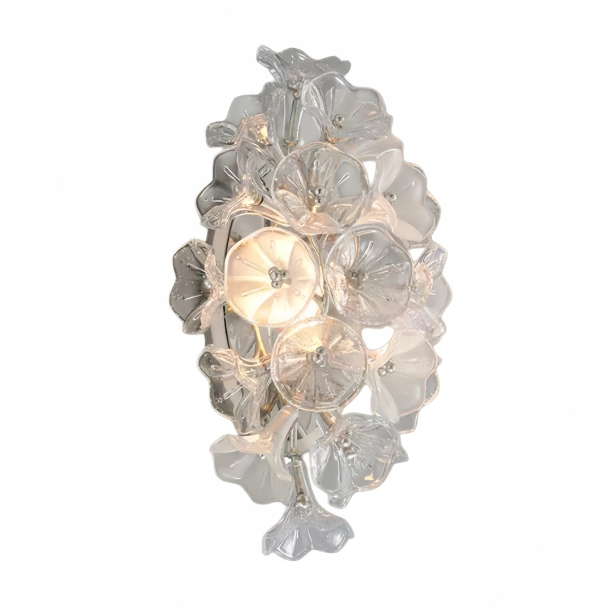 Lámpara de araña moderna de rama Velora – Flor de cristal de cobre y plata para sala de estar / dormitorio