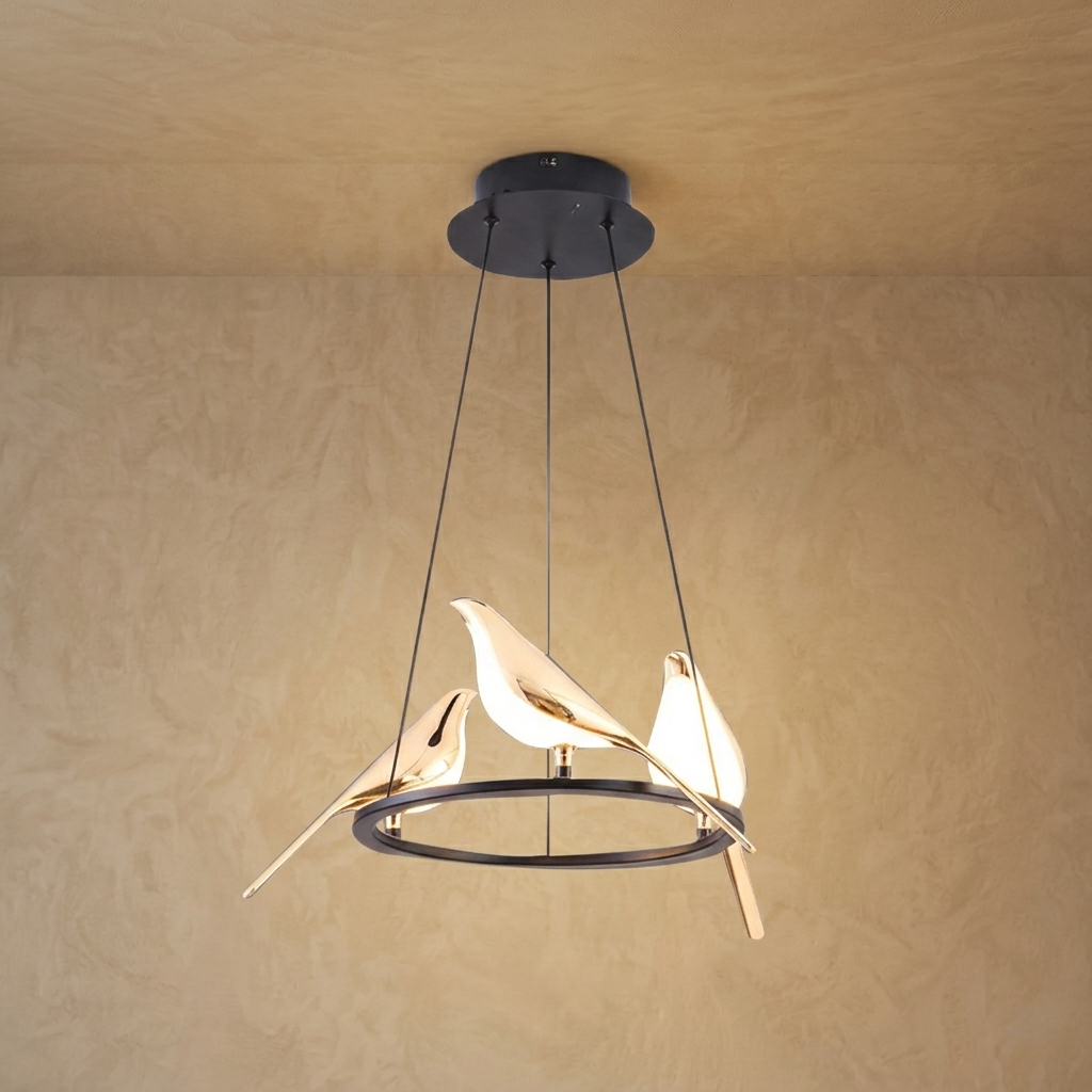 Modern Bird Chandelier – Gold Acrylic Magpie Design for Contemporary Luxury Interiors
