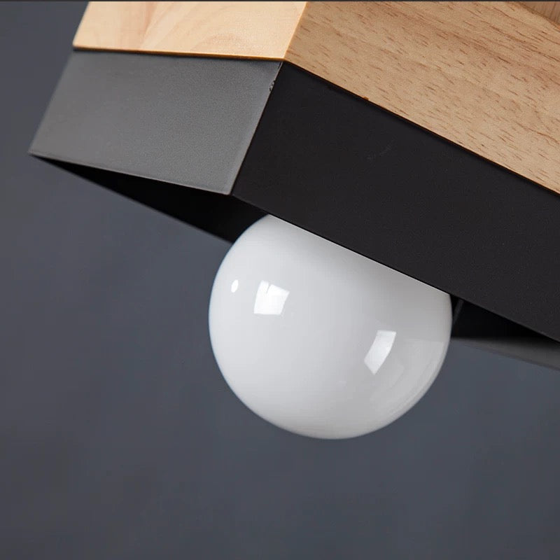 Zenno Modern Square/Round Pendant Light – Black/White Metal/Wood for Dining Room