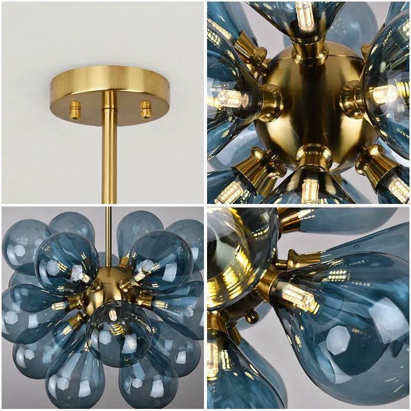 Morandia Art Deco Bubble Chandelier – Blue/Purple/White Glass for Living Room