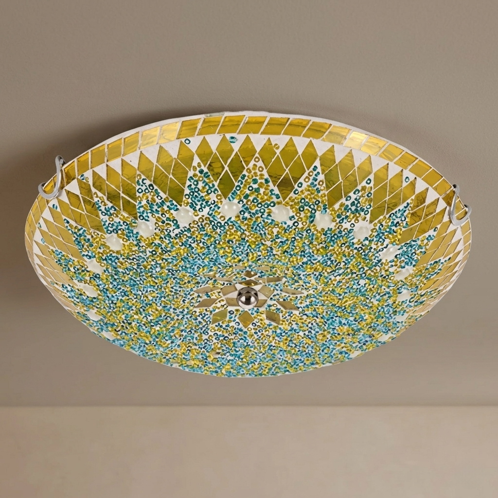 Mahara Mid-Century Ceiling Light - Yellow Metal & Glass for Bedroom