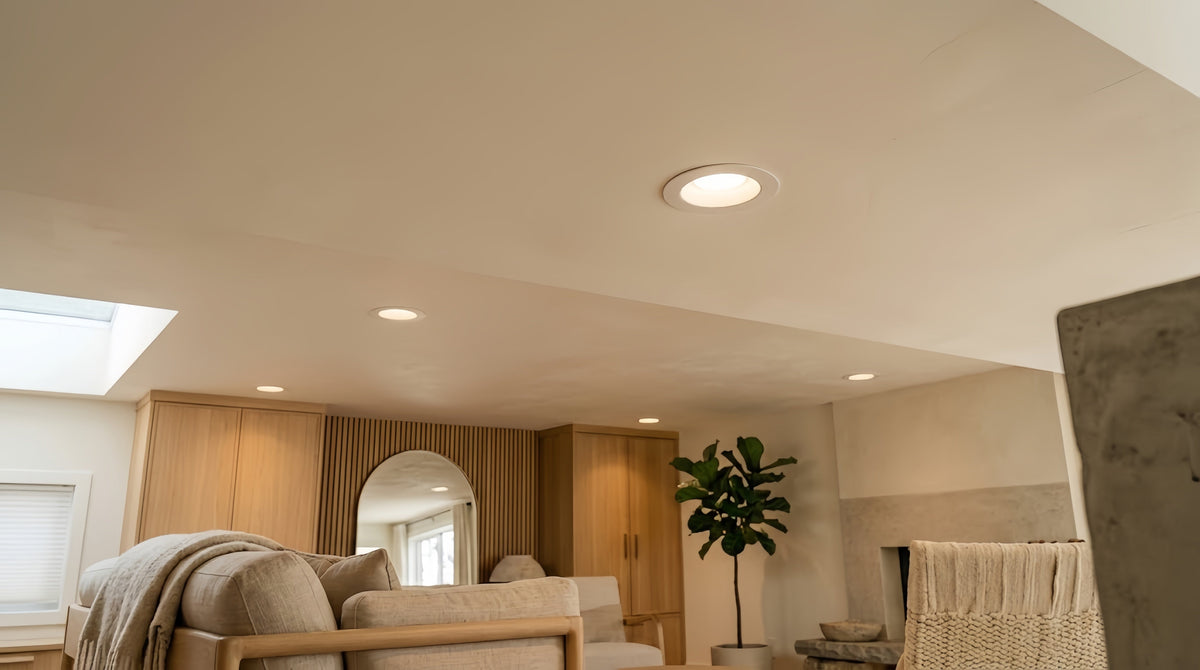 Recessed ceiling light with a clean cover installed in a modern home
