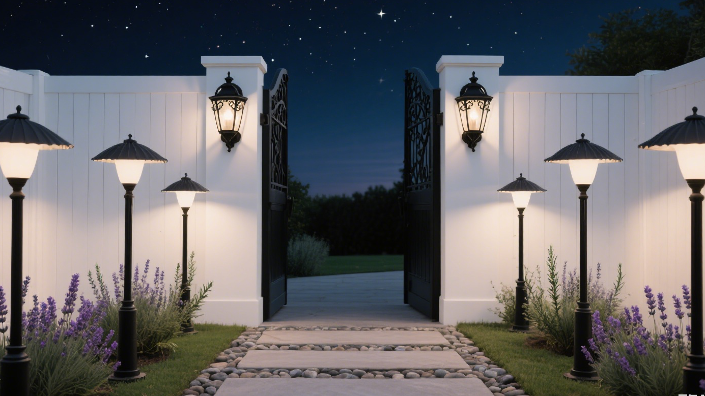 outdoor path lights guide 2025 illuminating a beautifully landscaped garden entrance at night