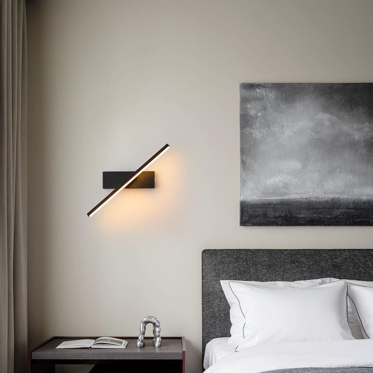 Modern bedroom lighting guide featuring a stylish wall lamp and cozy bed setup.