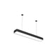 Minimalist pendant lighting featuring a sleek black rectangular design suspended from the ceiling.