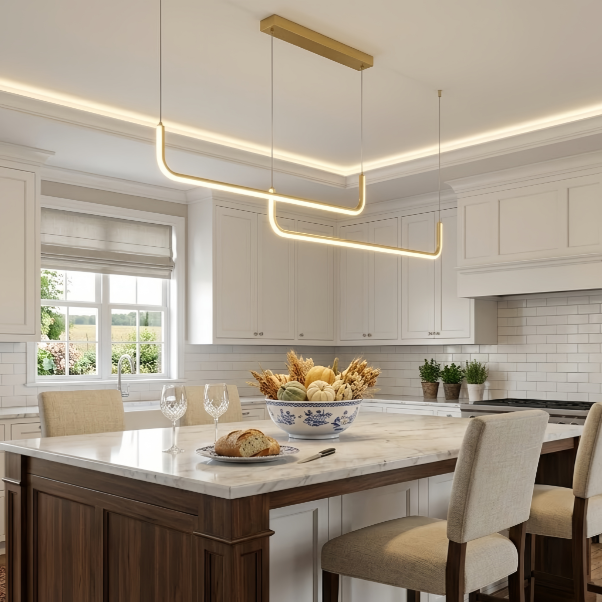Minimalist Dome Pendant Lamp - Carved Alabaster & Polisshed Brass for Dining Room 