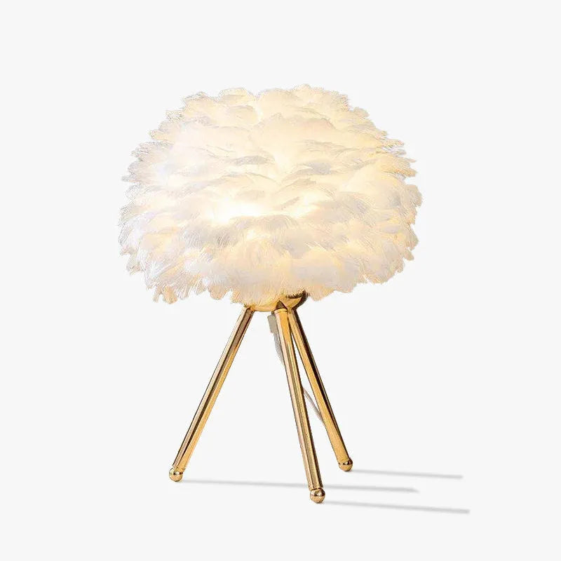 Art Deco Table Lamp – Feather& Metal Tripod Base 