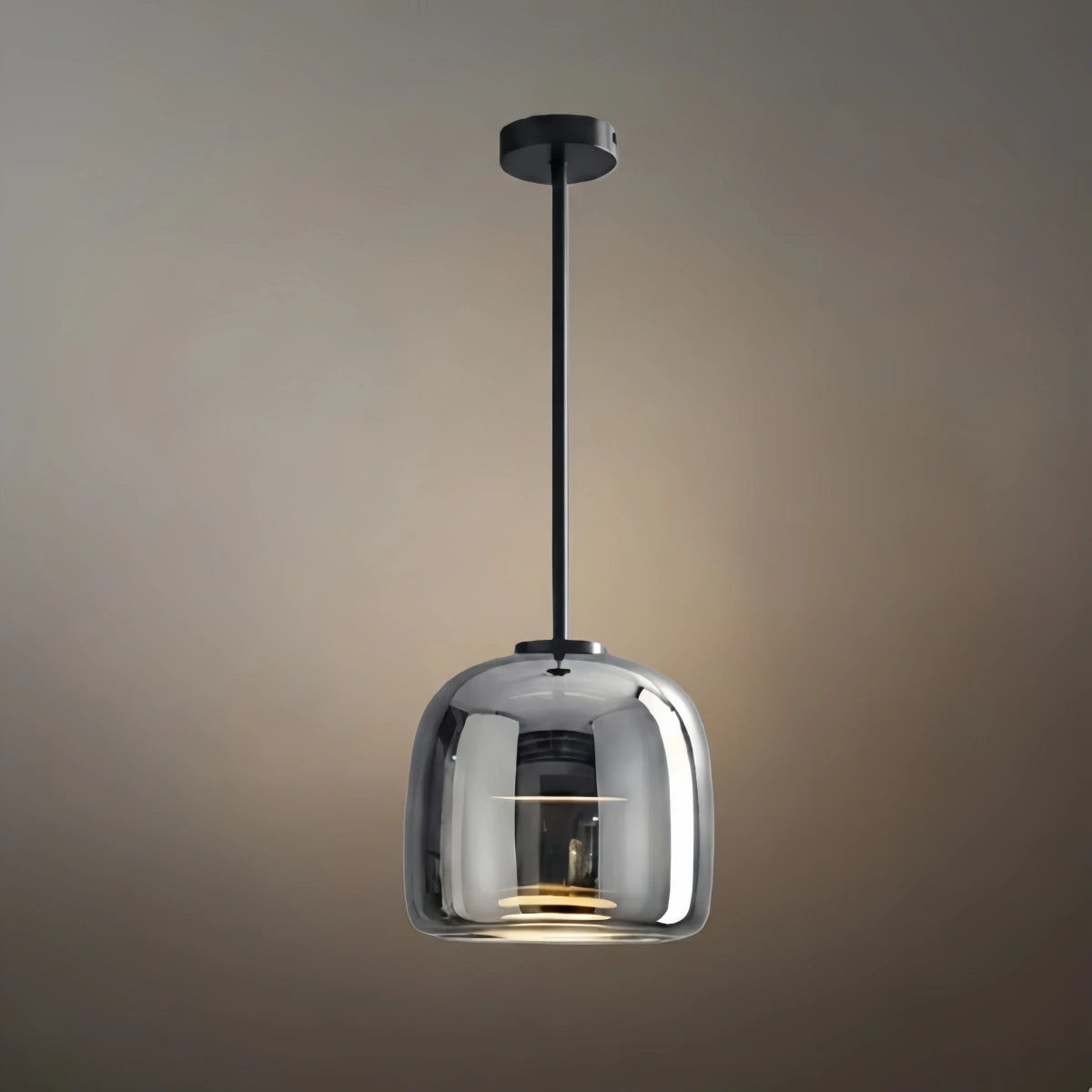Vetro Modern Hand-Blown Pendant Lamp — Smoked Glass & Metal Accent for Kitchen Island